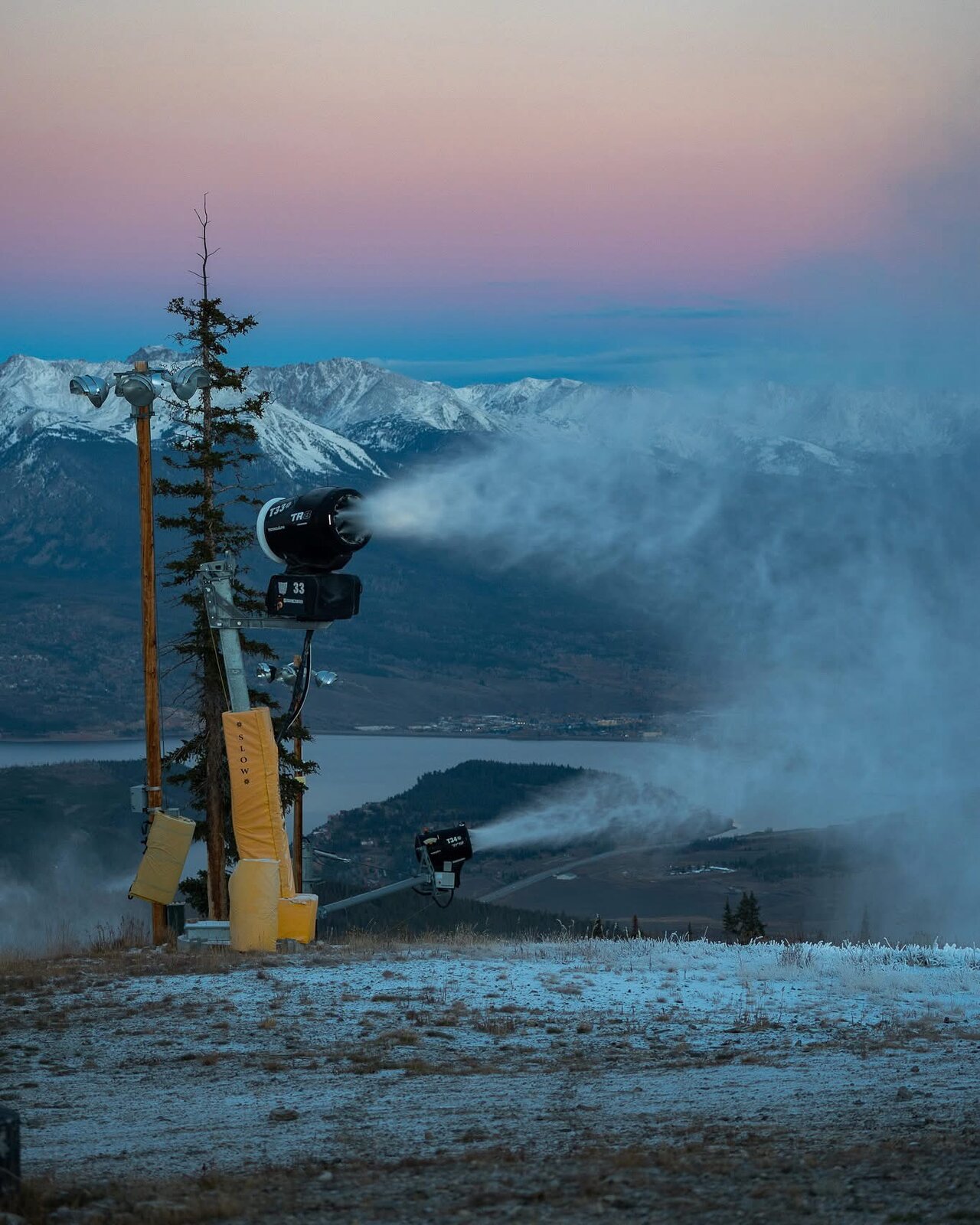 Ski trails across a mountain range